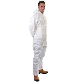 China Fluid Resistant Microporous Disposable White Coveralls With PE Film Protective Coverall supplier