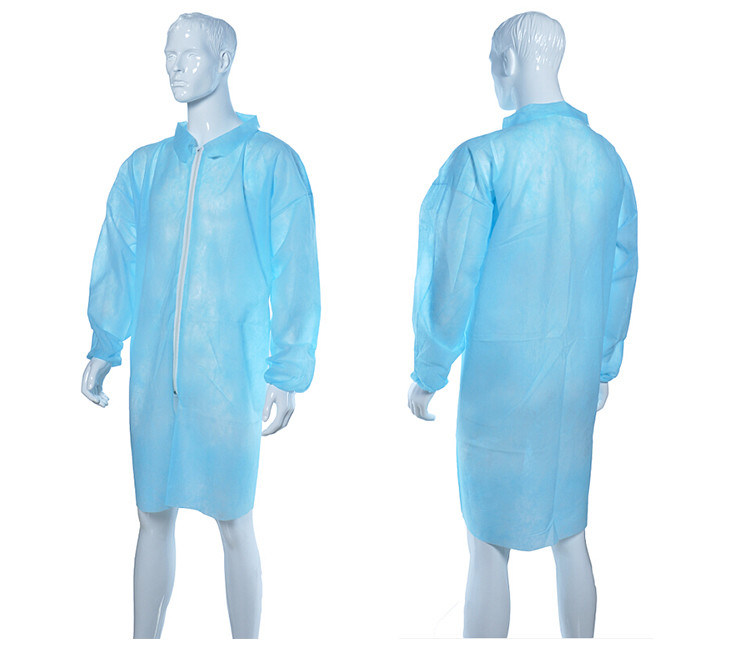 Single Use Long Sleeve Static Free Lab Coats With Zipper PP+PE Coating
