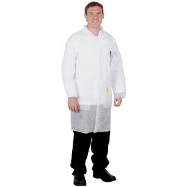 China Single Collar / Buttons Disposable Lab Coats Polypropylene Fabric 25-50gsm supplier