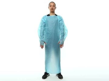 China Disposable Sterile Surgical Gowns , CPE Blue Plastic Isolation Gowns With Thumb Loop supplier