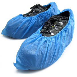 China Elastic Sewn Non Slip Shoe Covers Disposable , Single Use Blue Plastic Overshoes supplier