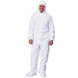China White Breathable Disposable Coverall Suit Unisex With Hood / Collar supplier
