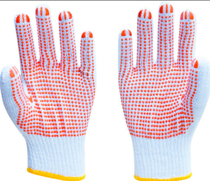 PVC Dots Coated Cotton Knitted Hand Gloves , White Cotton Knit Gloves For Safety Working